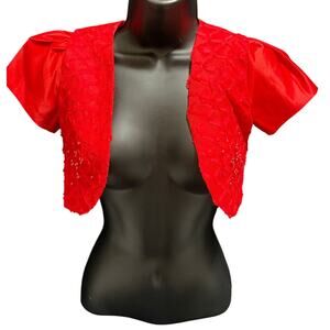 Richie House Los Angeles Red Lace & Sequin Accent Shrug - XS